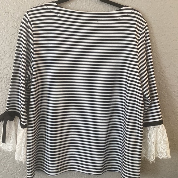 Karl Lagerfeld Lace Sleeves Striped Knit Top - Picture 11 of 12